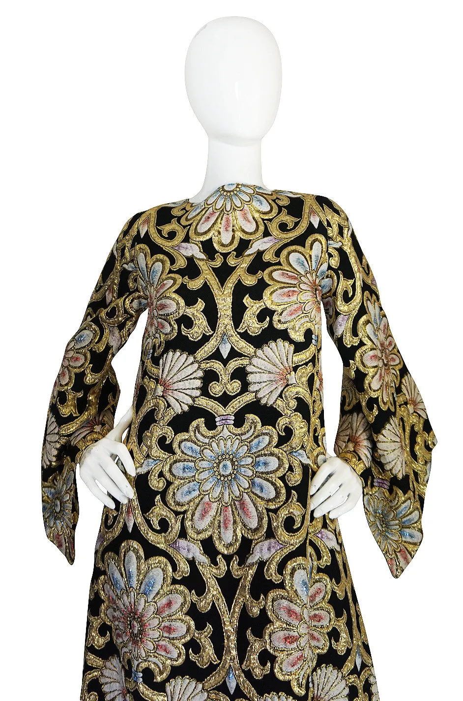 1960s Dramatic Gold Silk Brocade Caftan Dress