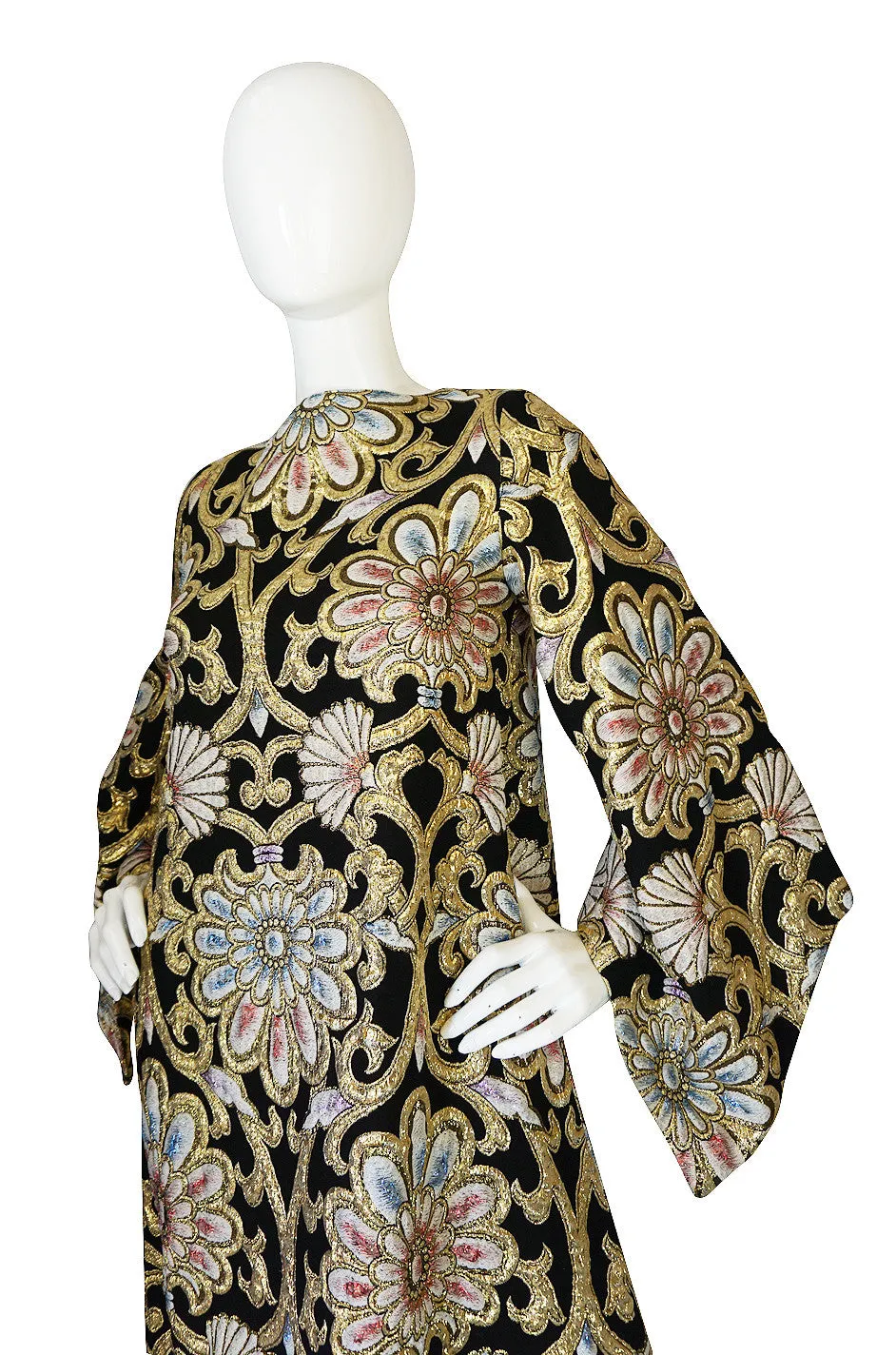 1960s Dramatic Gold Silk Brocade Caftan Dress