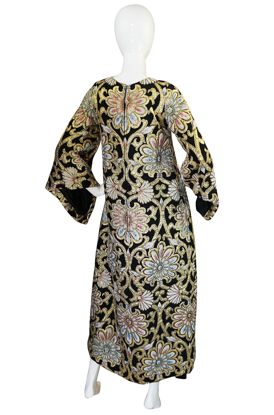 1960s Dramatic Gold Silk Brocade Caftan Dress