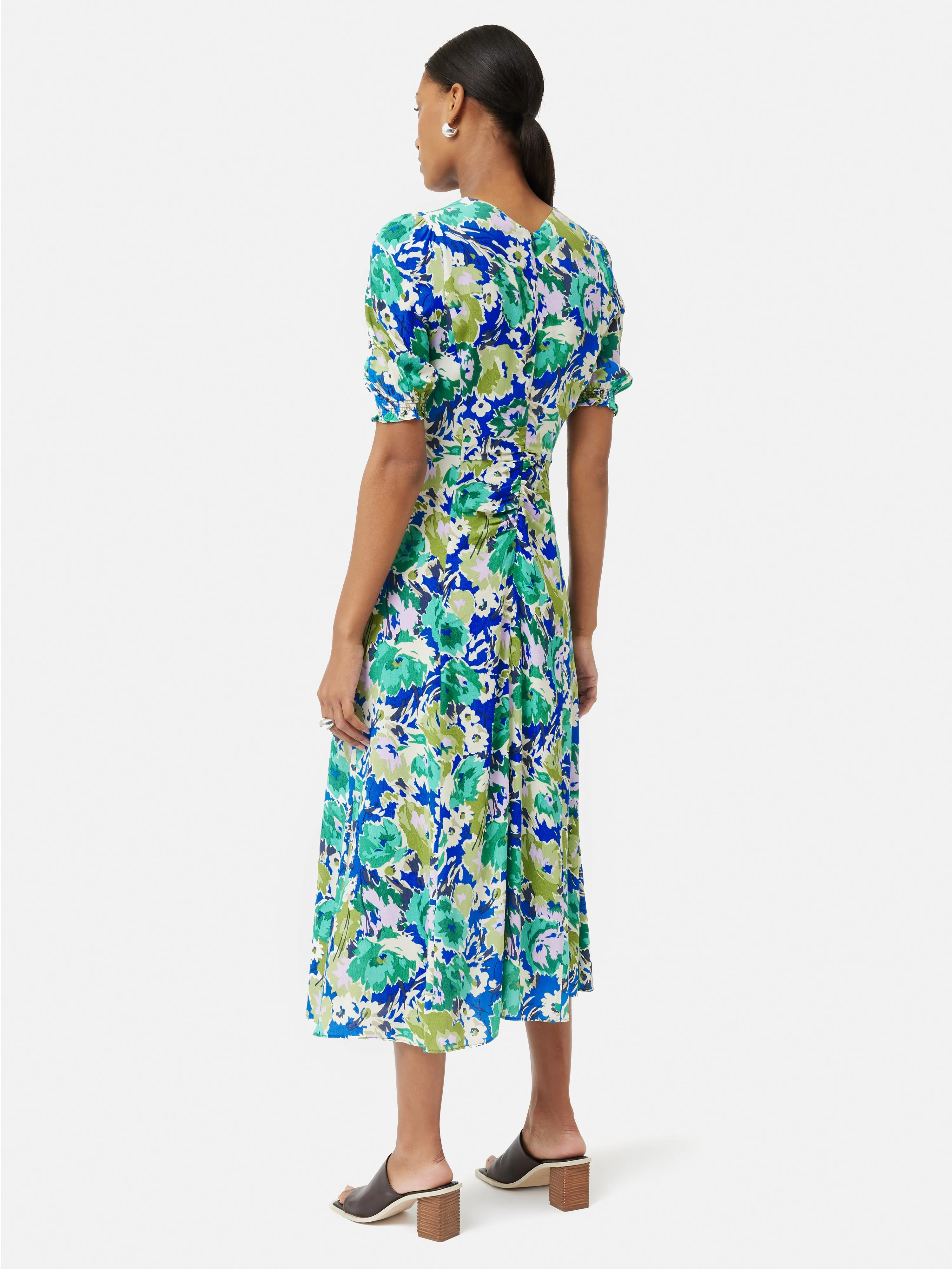 Abstract Meadow Midi Tea Dress | Green