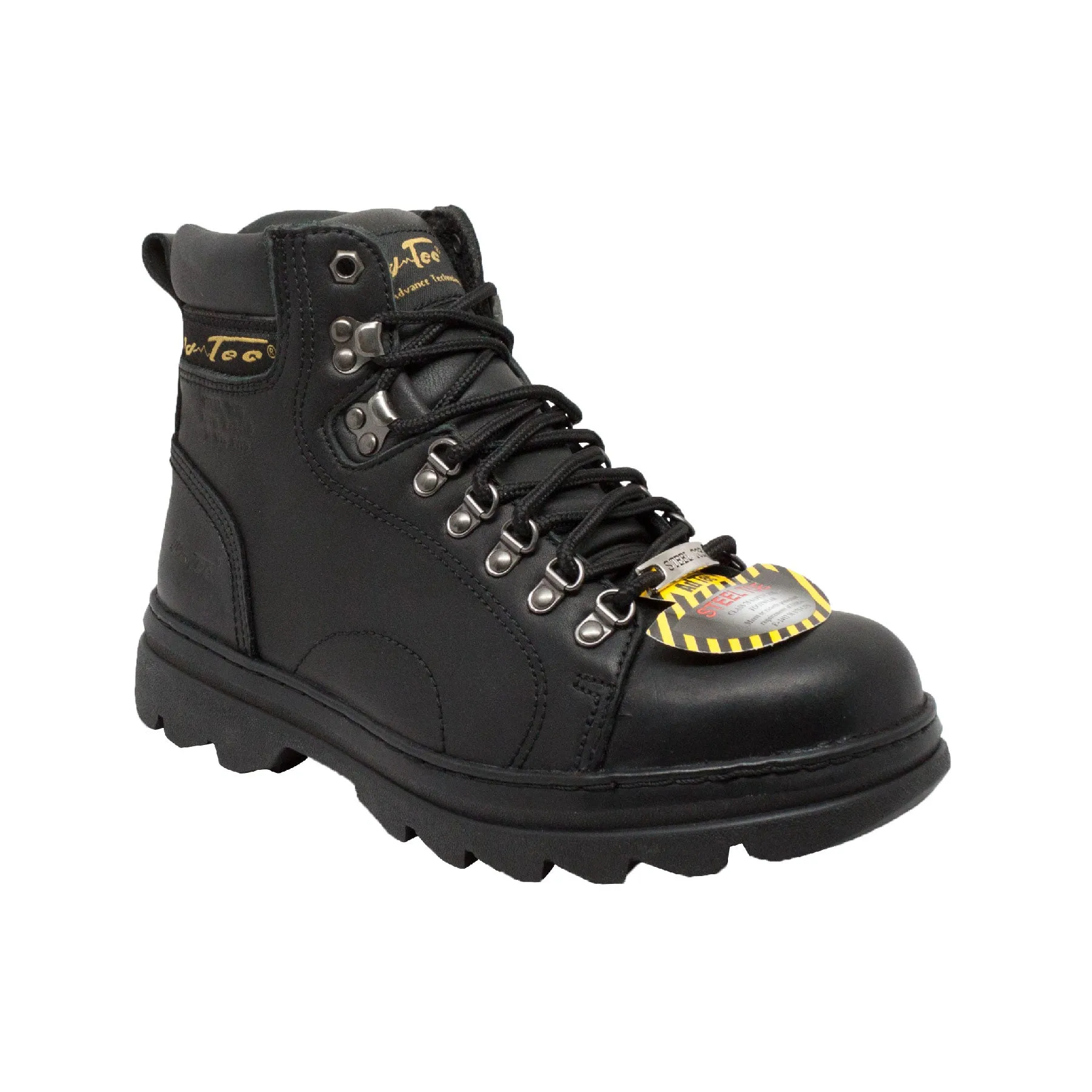 AdTec Mens 6in Steel Toe Hiker Black Work Boots