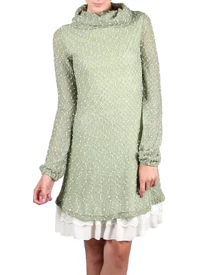 Areve Polka Dotted Long Sleeve Cowl Neck Dress