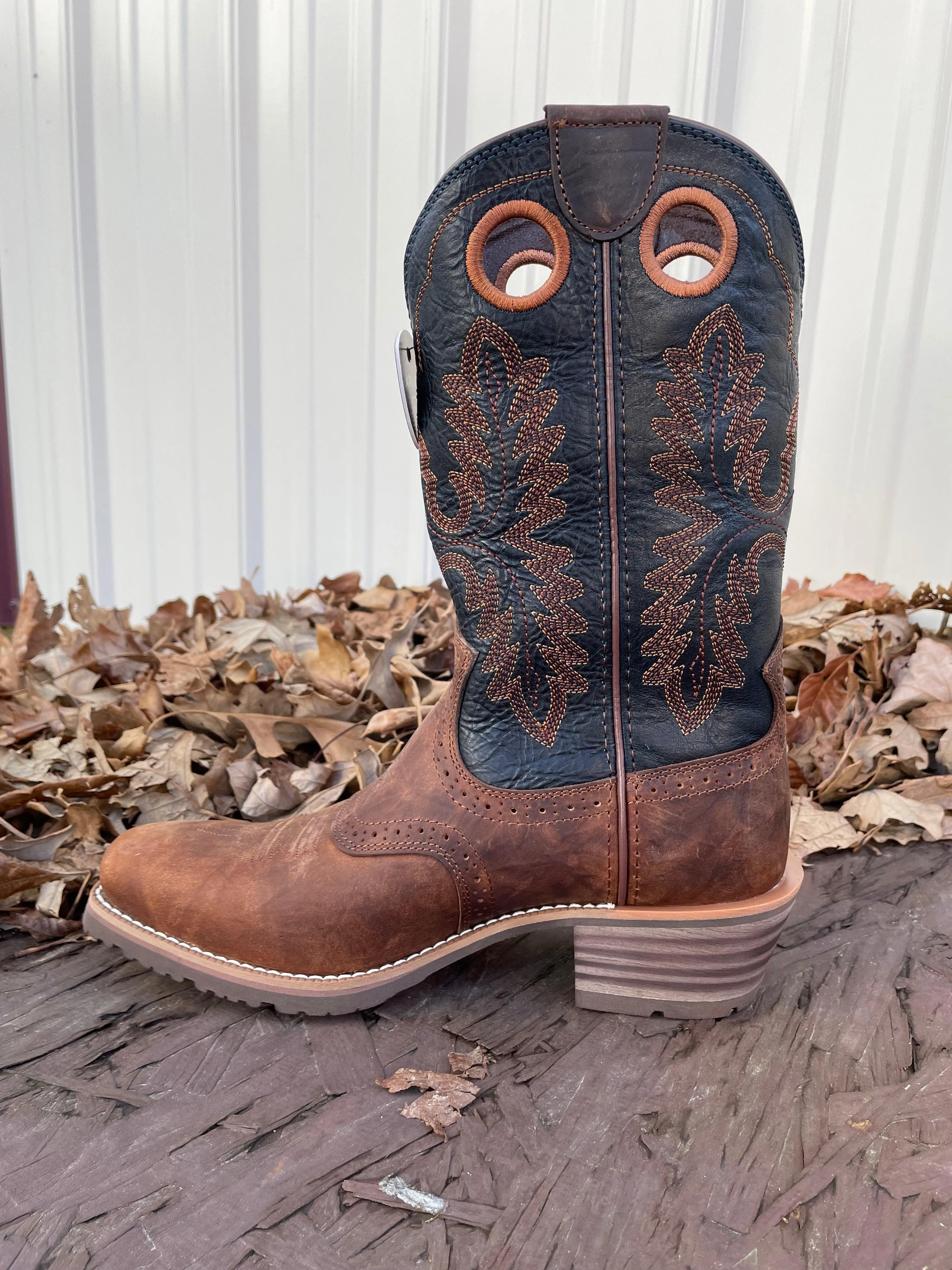 Ariat Men's Brown & Blue Hybrid Roughstock Square Toe Western Boot 10046831