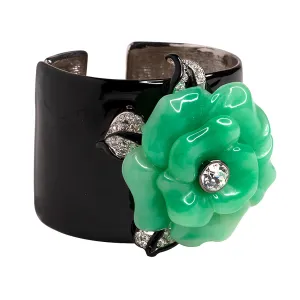 Black Cuff with Jade Flower