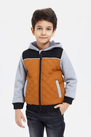 Boys Brown And Grey Fur Lined Jacket