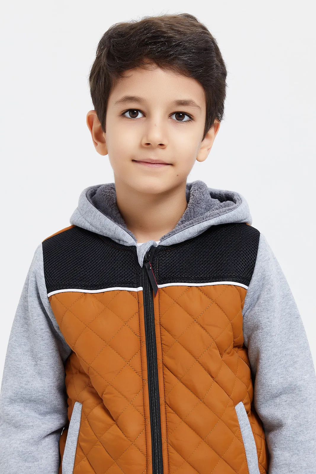 Boys Brown And Grey Fur Lined Jacket