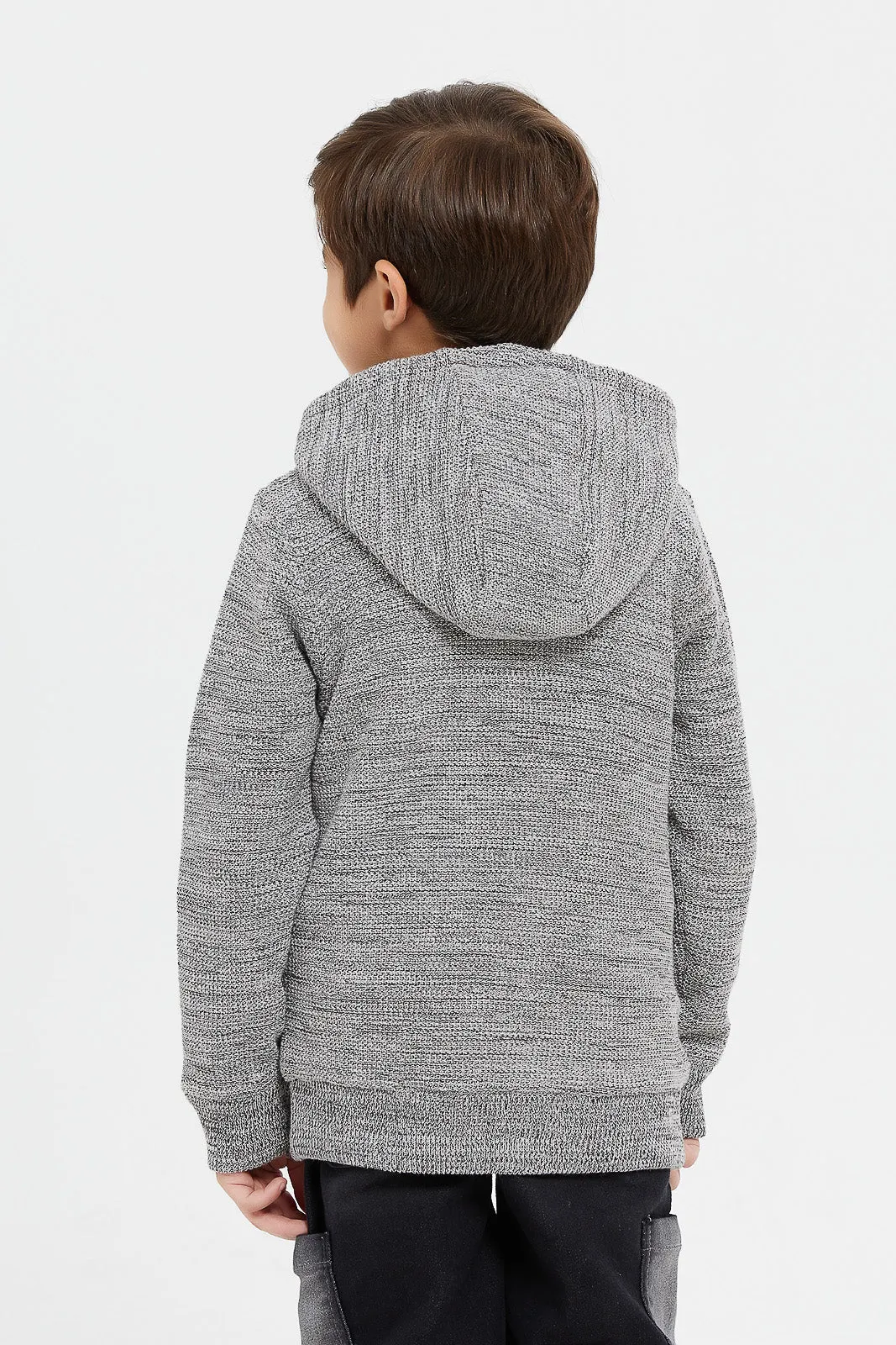 Boys Grey Fleece Lined Hooded Cardigan