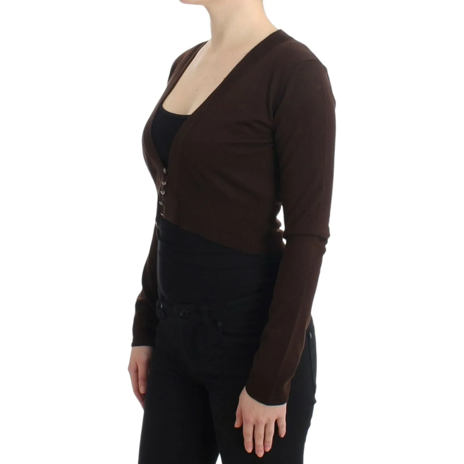 Cavalli Elegant Brown Virgin Wool Cropped Cardigan