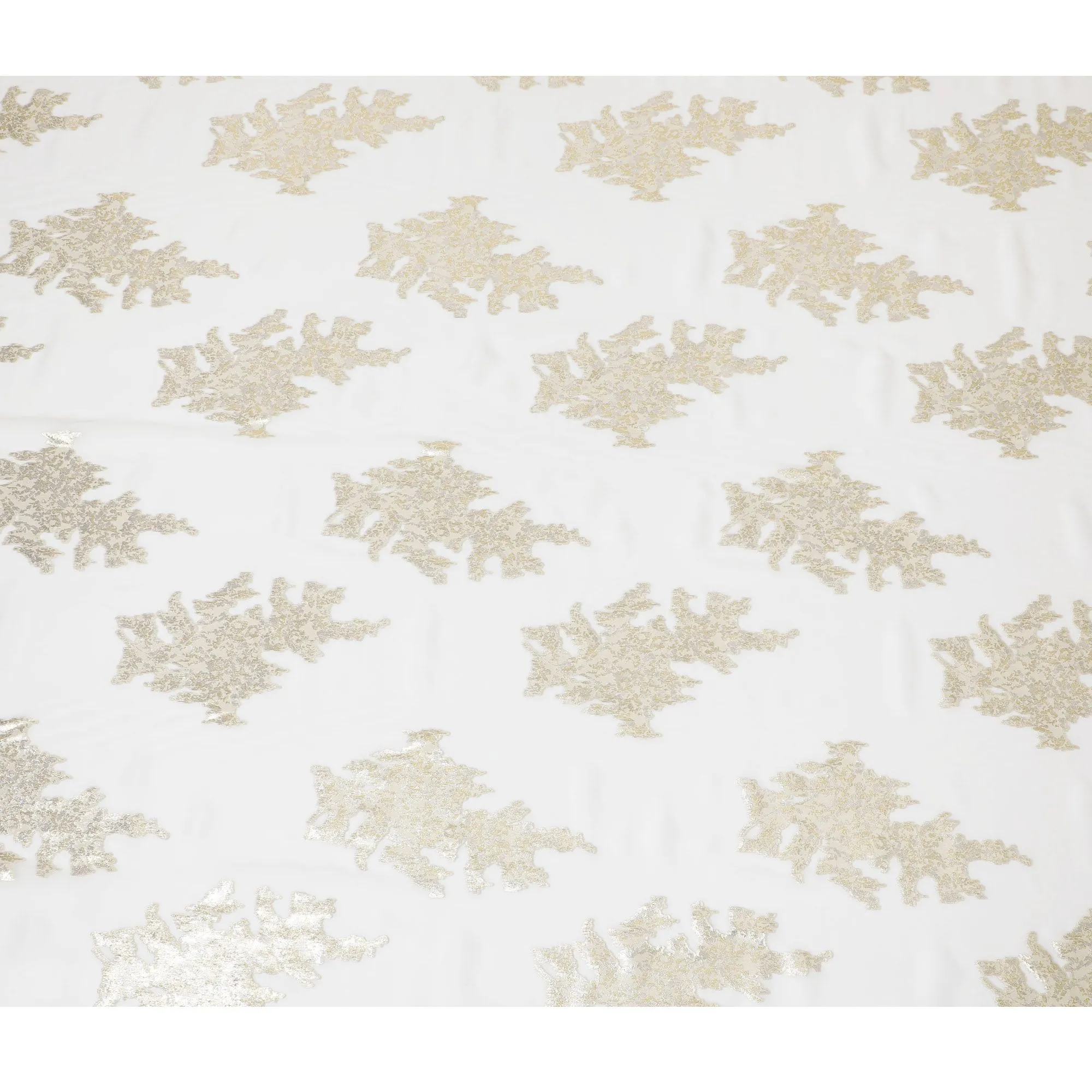 Classic Ivory Silk Chiffon Fabric with Gold Foil Detailing, 140cm Wide, Elegant South Korean Textile-D17784