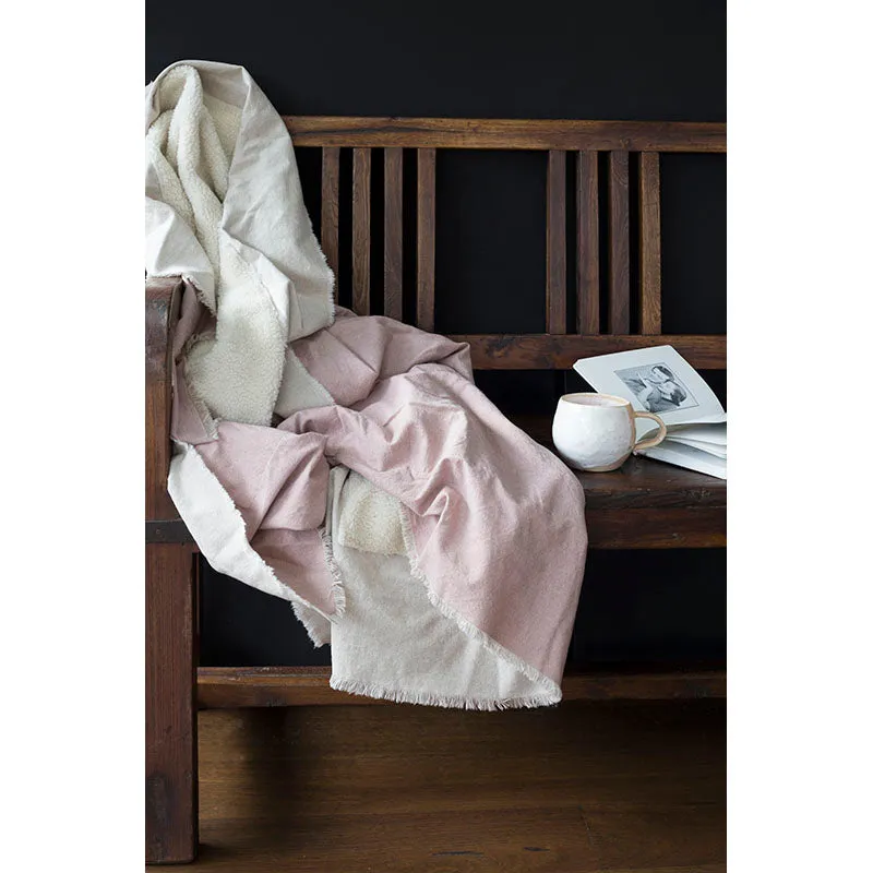 Cotton and Faux Natural Sheepskin Throw - Mushroom Pink or Soft Grey