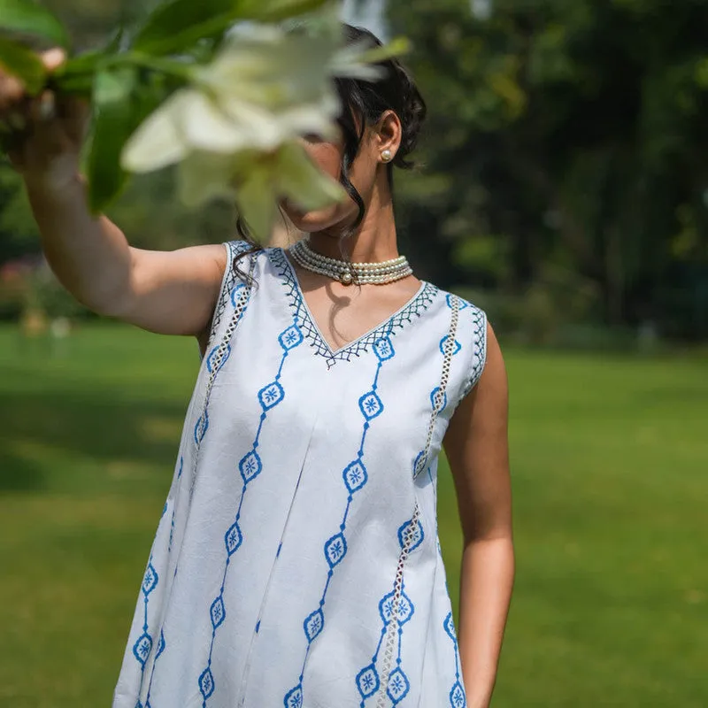 Cotton Sleeveless White Kurta for Women | Handblock Print