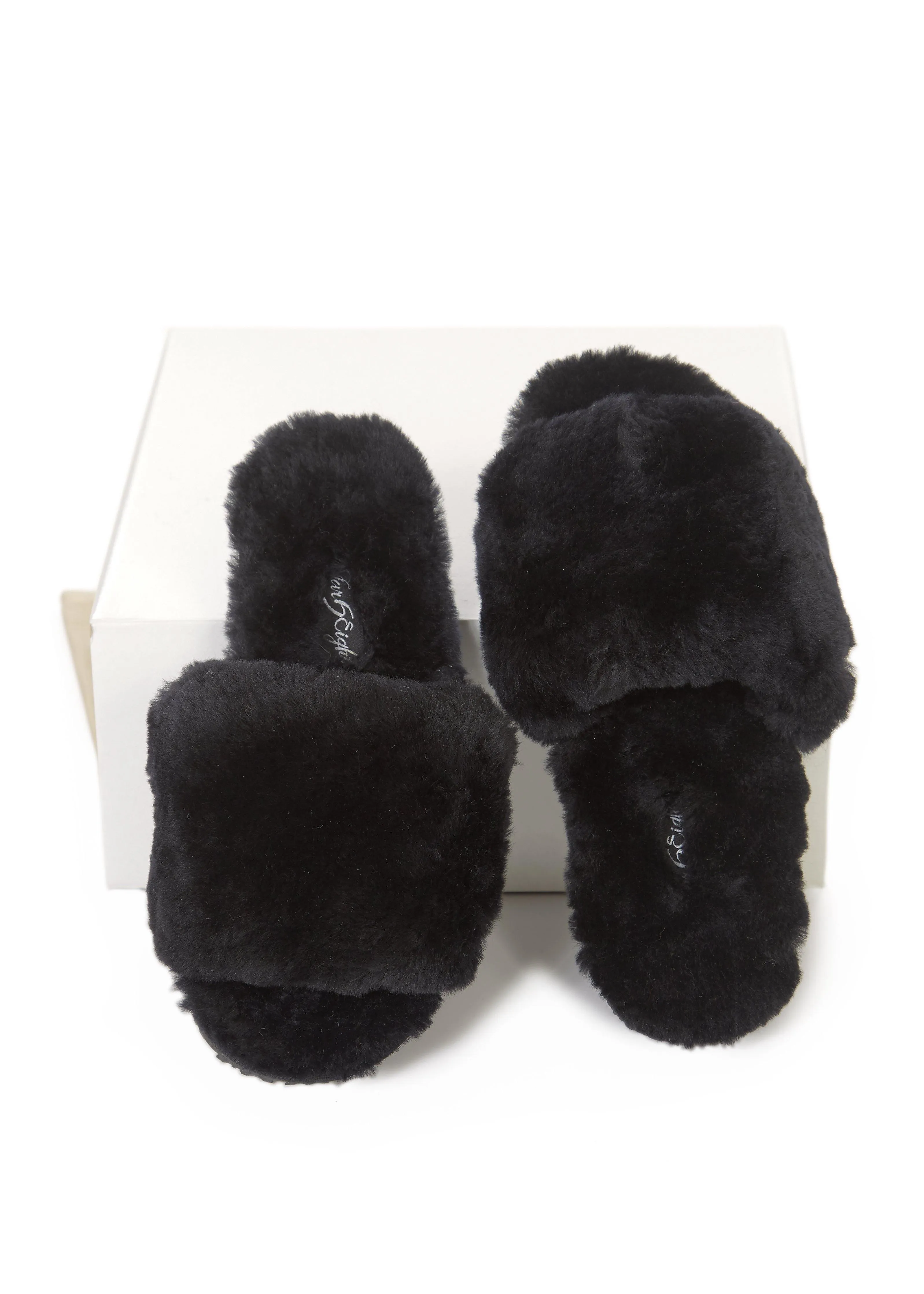 Deep Classic Black Luxury Sheepskin Slipper Slides