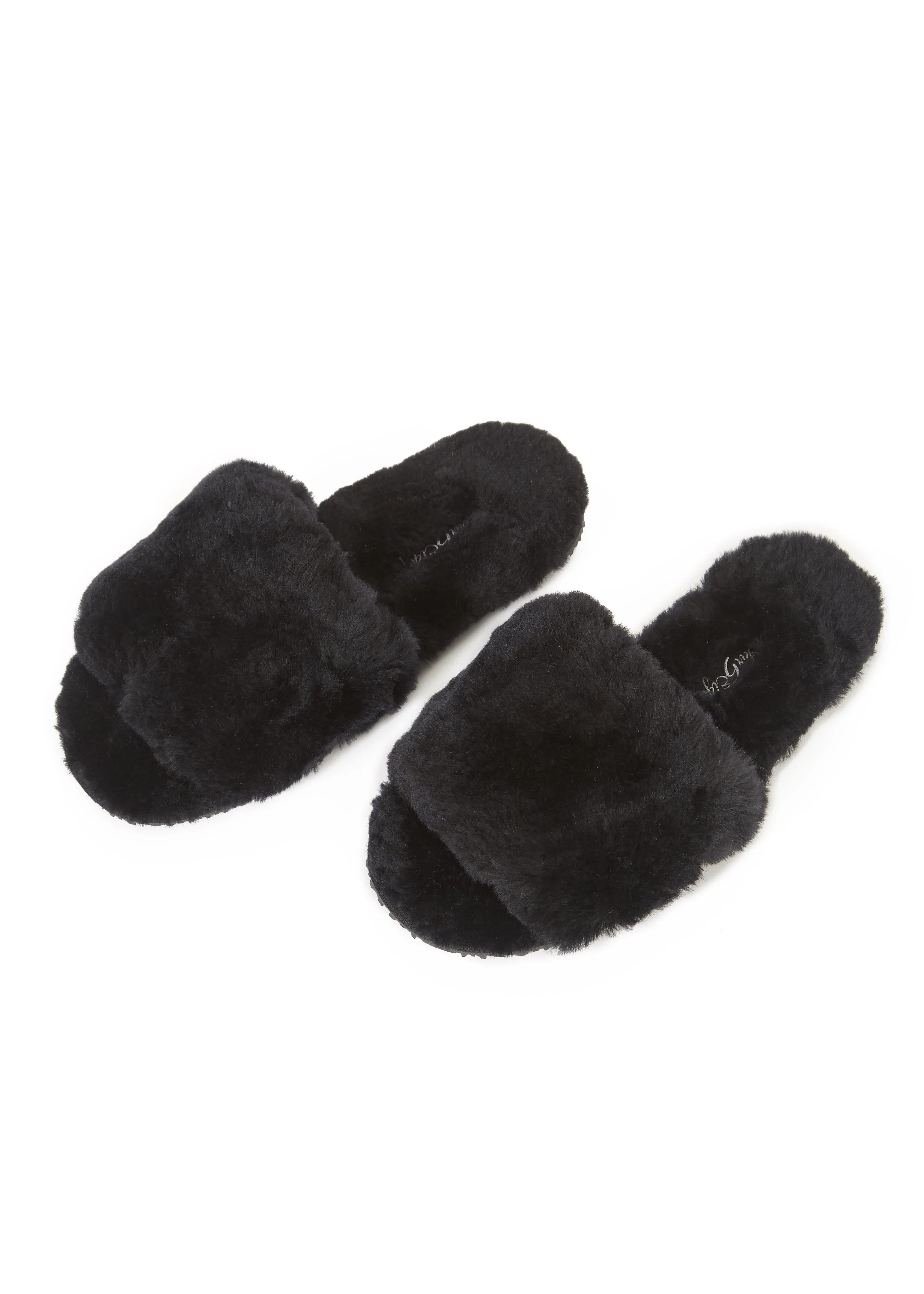 Deep Classic Black Luxury Sheepskin Slipper Slides