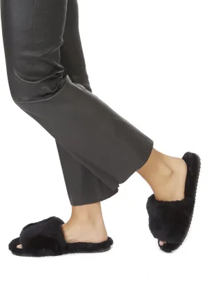 Deep Classic Black Luxury Sheepskin Slipper Slides