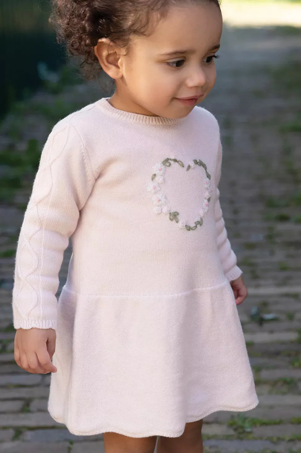 Dress - Pale Pink Heart Embroidered