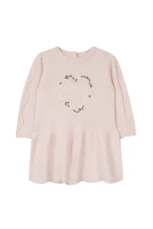 Dress - Pale Pink Heart Embroidered