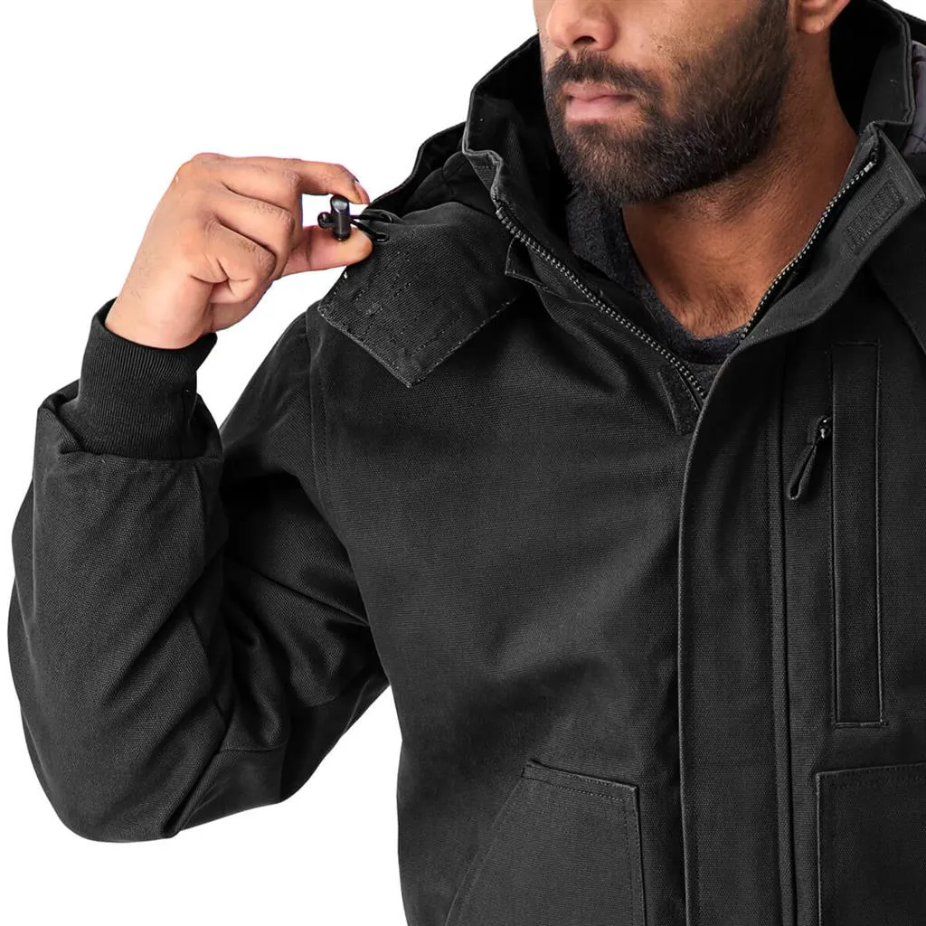 DuraDrive Men's Black Insulated Canvas Hooded Work Jacket