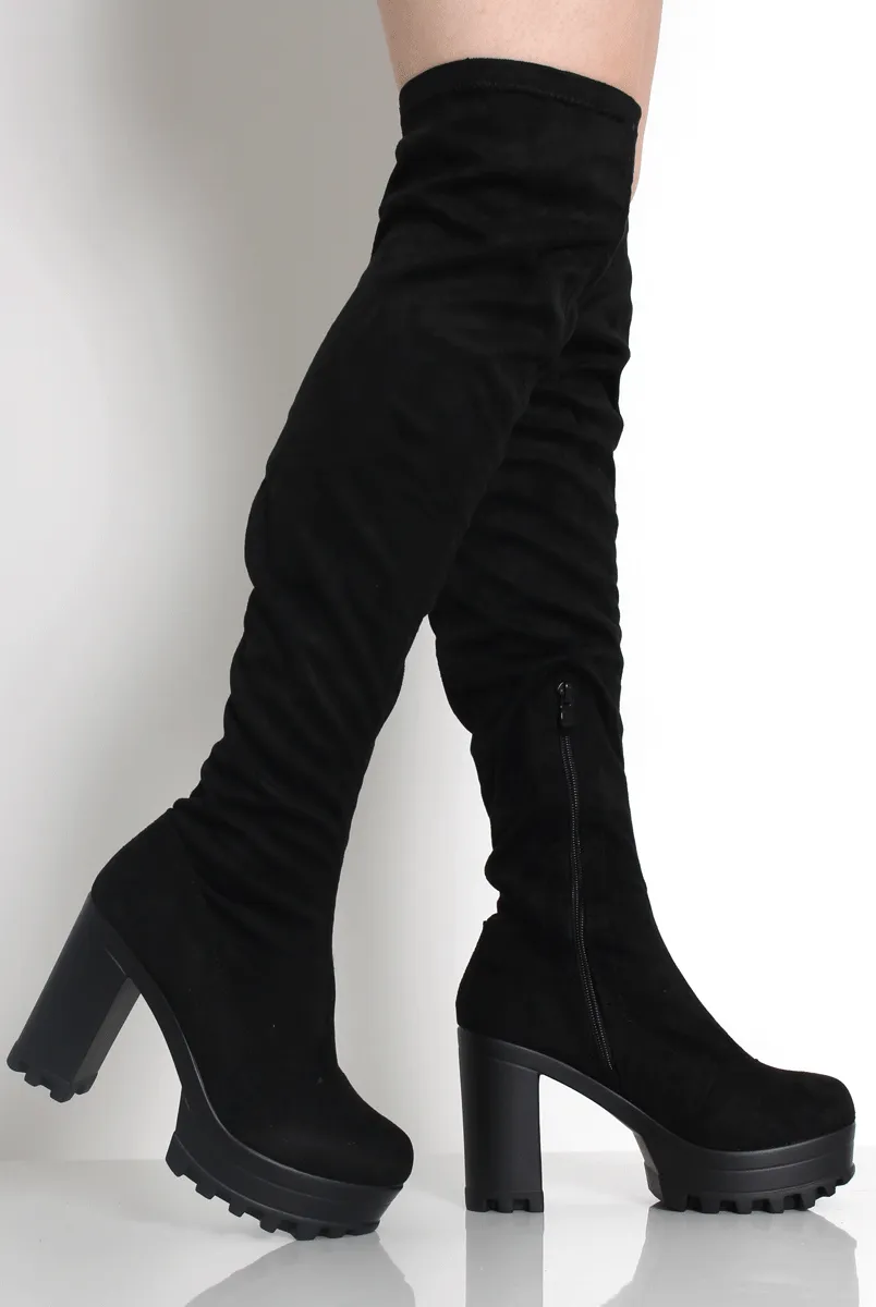 Emilie Black Over The Knee Suede Boots