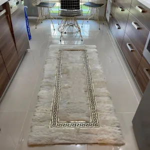 Genuine Handmade White Gold Sheepskin Kitchen Soft Fluffy Runner Rug