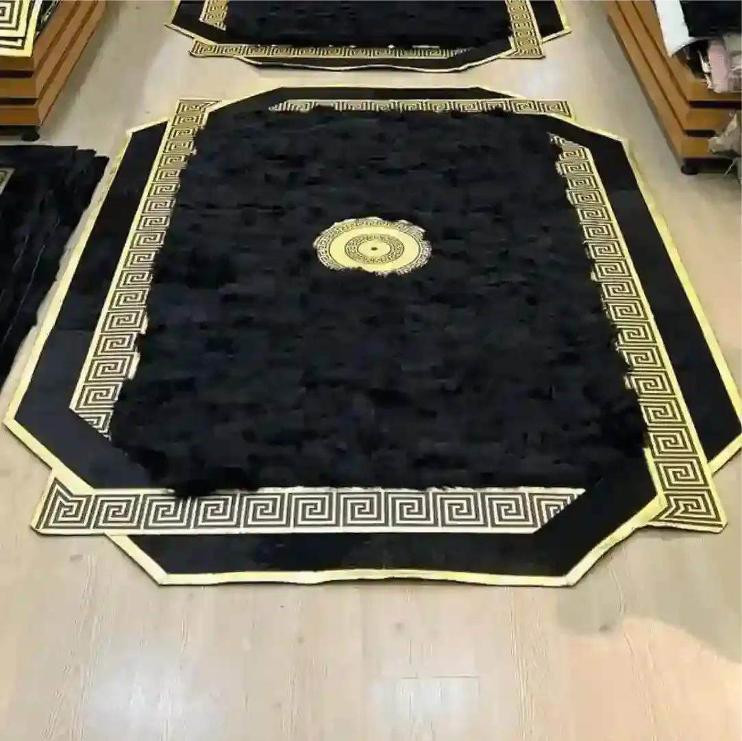 Handmade Black Sheepskin Area Rug, Soft Home Decor Carpet