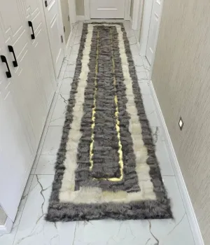 Handmade Natural Sheepskin Runner Rug, Modern Soft Wool Hallway Rug