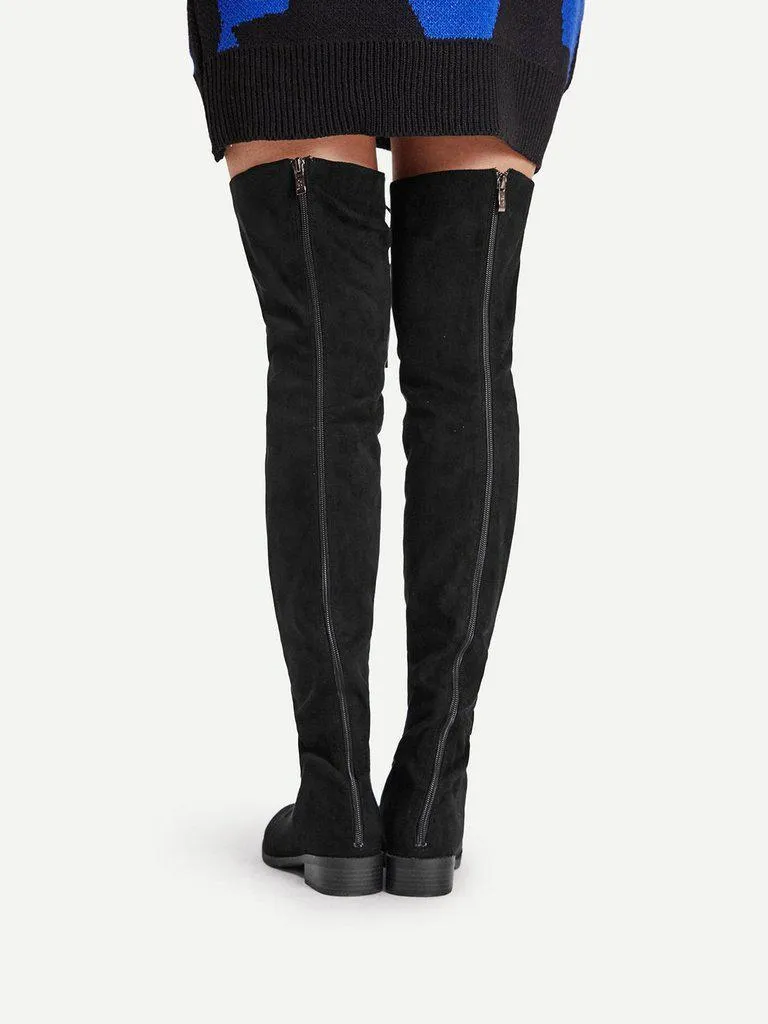 Lace Up Front Over Knee Suede Boots