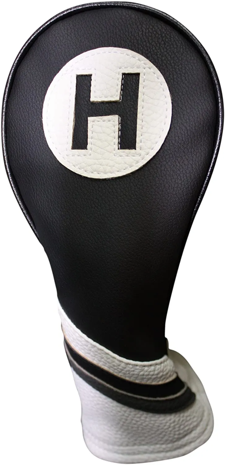 Majek Golf Headcovers Black and White Leather Style Headcovers