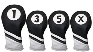 Majek Golf Headcovers Black and White Leather Style Headcovers