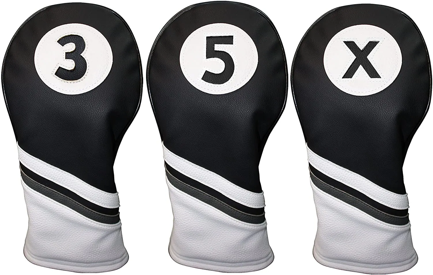 Majek Golf Headcovers Black and White Leather Style Headcovers