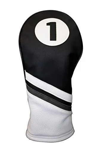 Majek Golf Headcovers Black and White Leather Style Headcovers