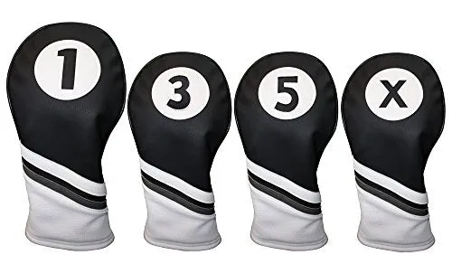 Majek Golf Headcovers Black and White Leather Style Headcovers