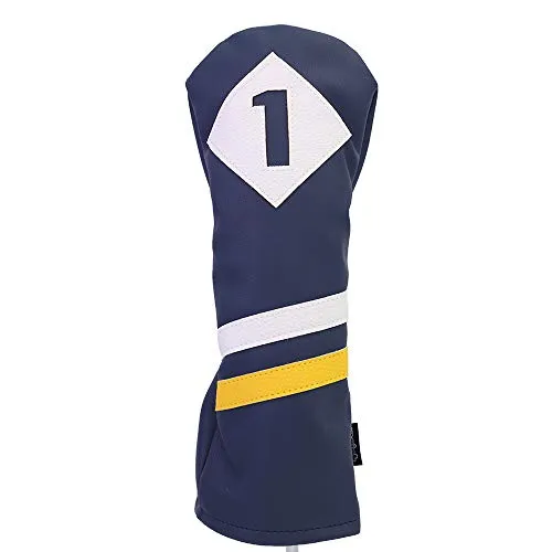 Majek Retro Golf Headcovers Blue White and Yellow Vintage Leather Style