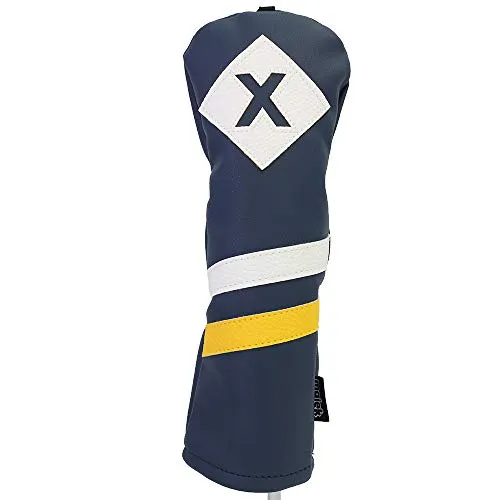 Majek Retro Golf Headcovers Blue White and Yellow Vintage Leather Style