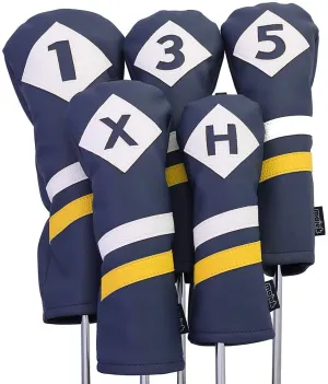 Majek Retro Golf Headcovers Blue White and Yellow Vintage Leather Style