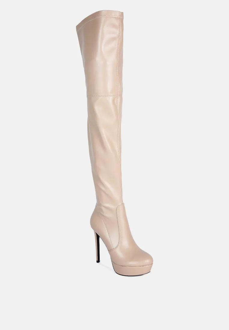 Marvelettes Faux Leather High Heeled Long Boots