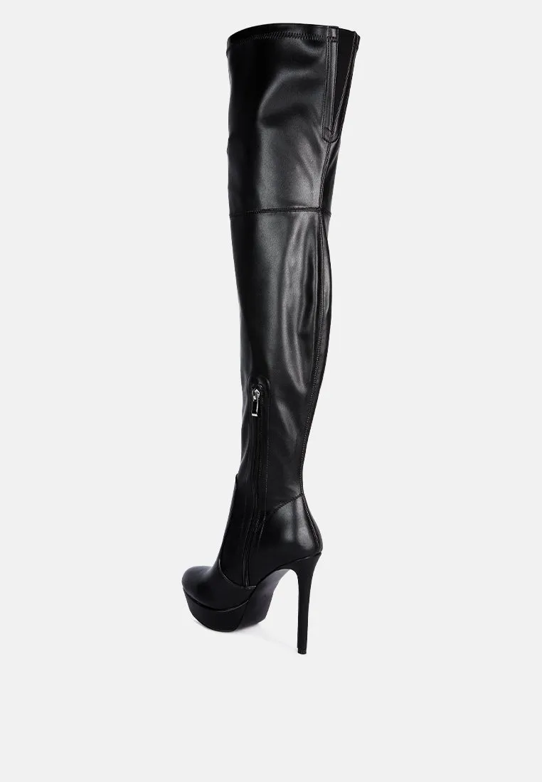 Marvelettes Faux Leather High Heeled Long Boots