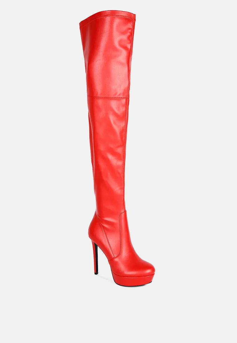 Marvelettes Faux Leather High Heeled Long Boots