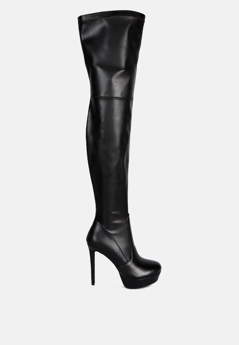 Marvelettes Faux Leather High Heeled Long Boots