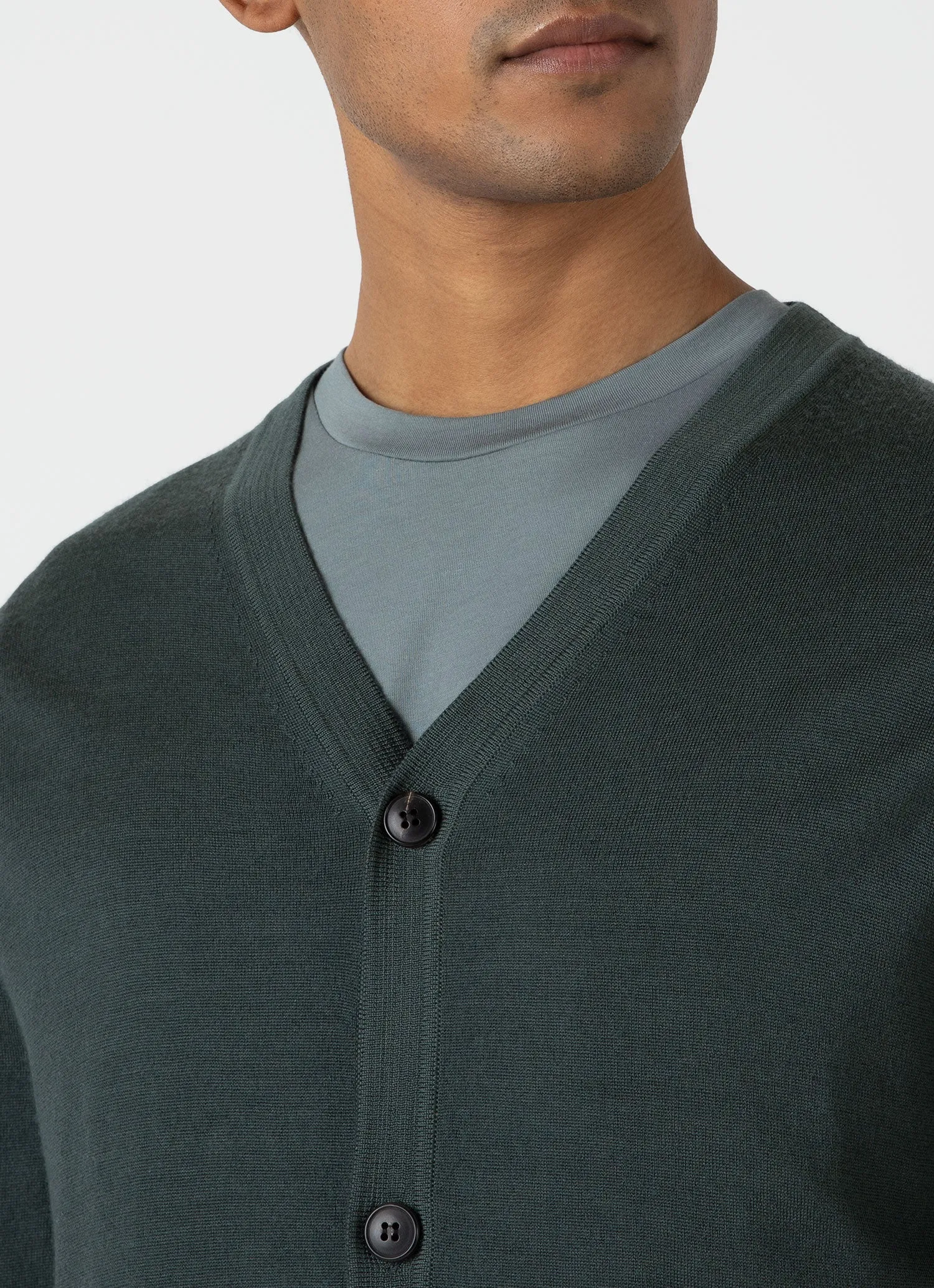 Men's Merino Cardigan in Drill Green