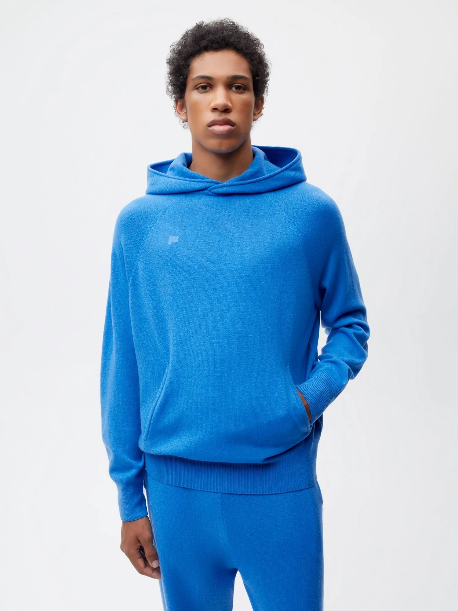 Mens Recycled Cashmere Hoodie—cerulean blue