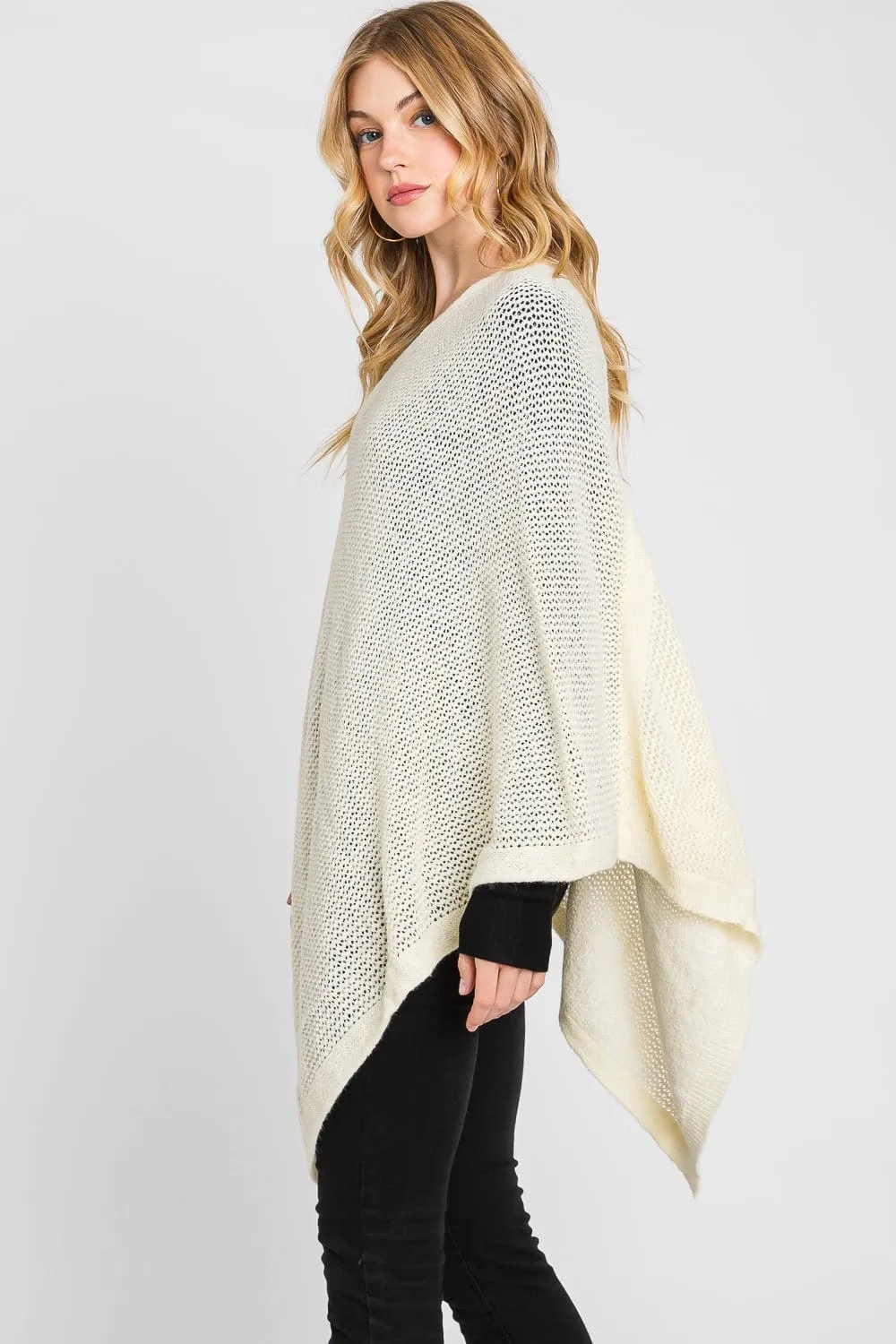 MS0335 Solid Loose Knit Poncho