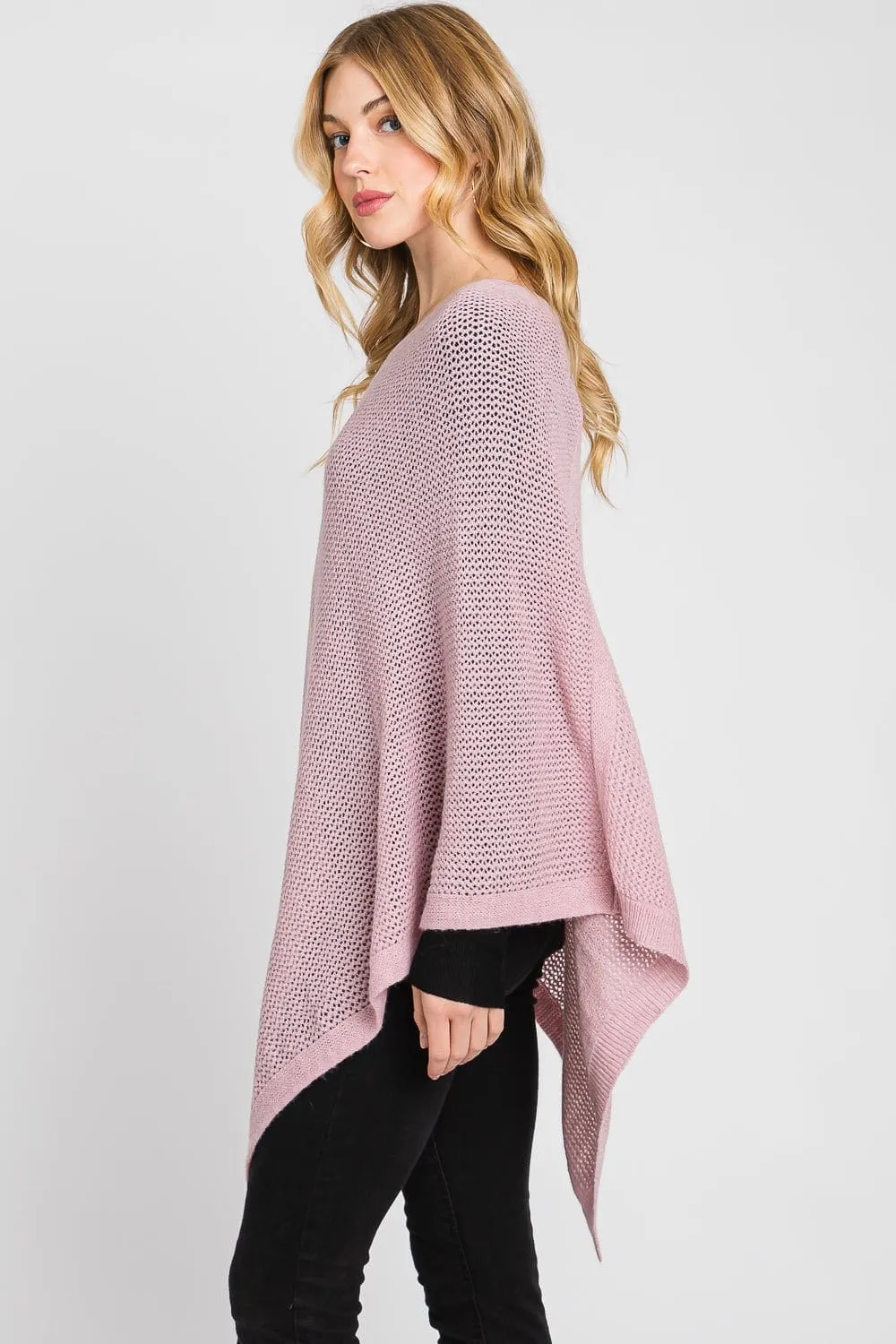 MS0335 Solid Loose Knit Poncho