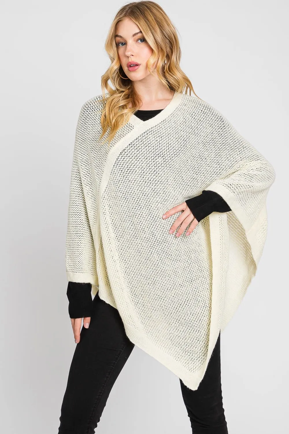 MS0335 Solid Loose Knit Poncho