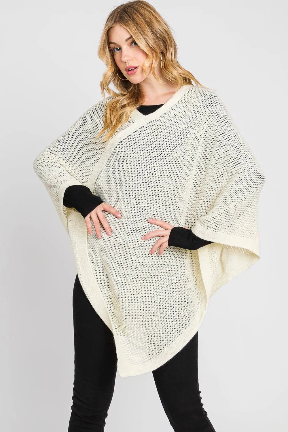 MS0335 Solid Loose Knit Poncho