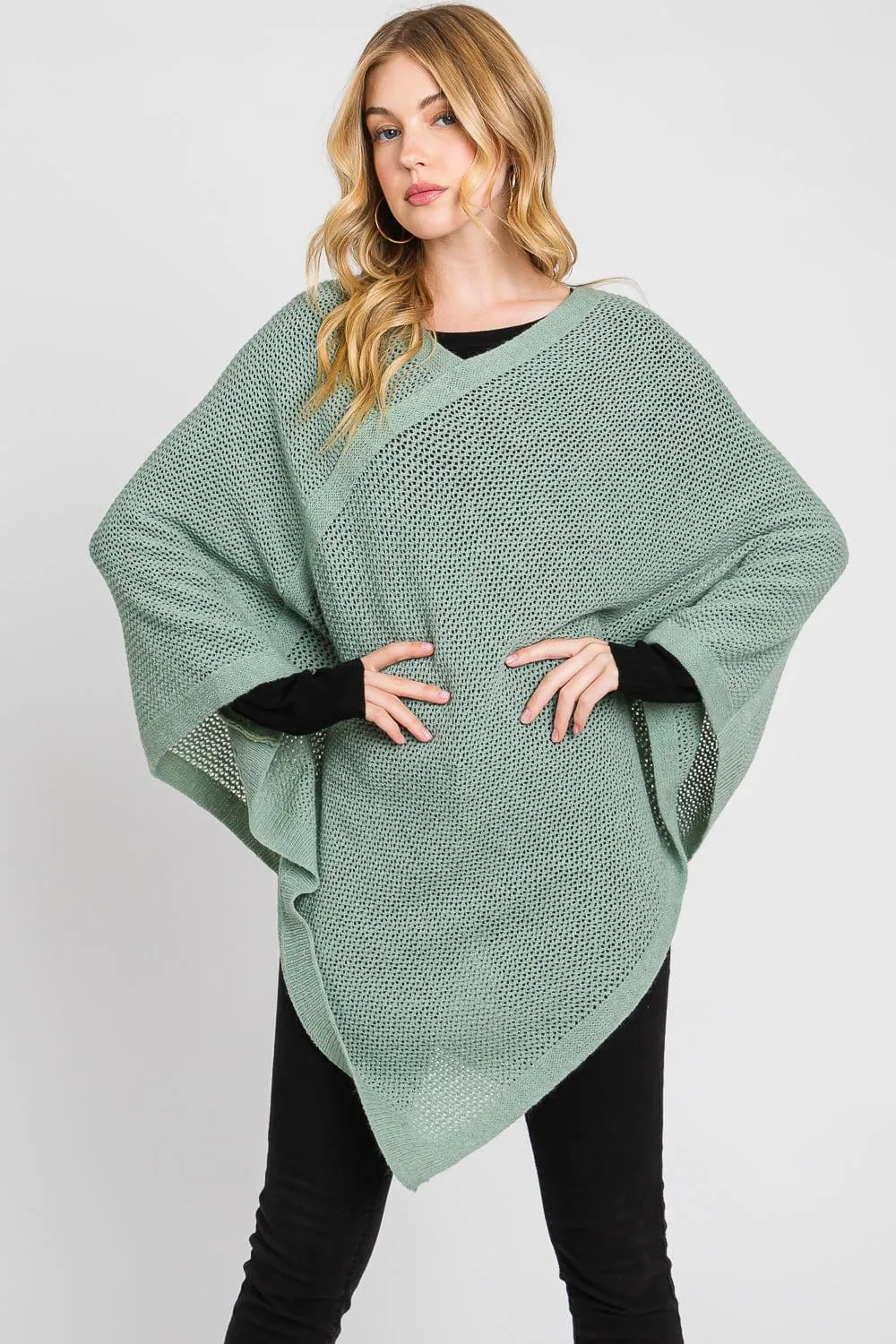 MS0335 Solid Loose Knit Poncho