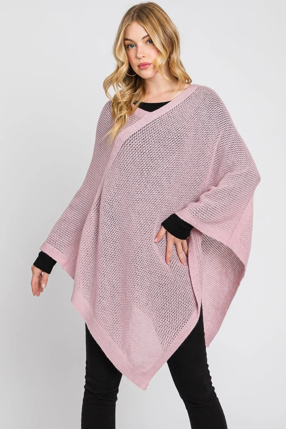 MS0335 Solid Loose Knit Poncho