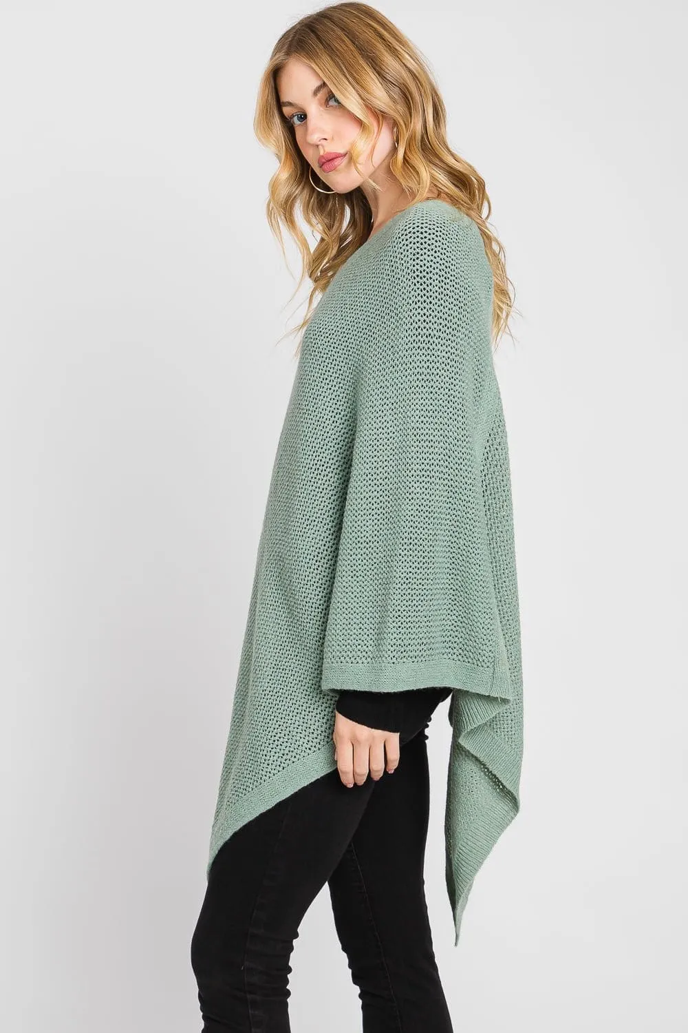 MS0335 Solid Loose Knit Poncho