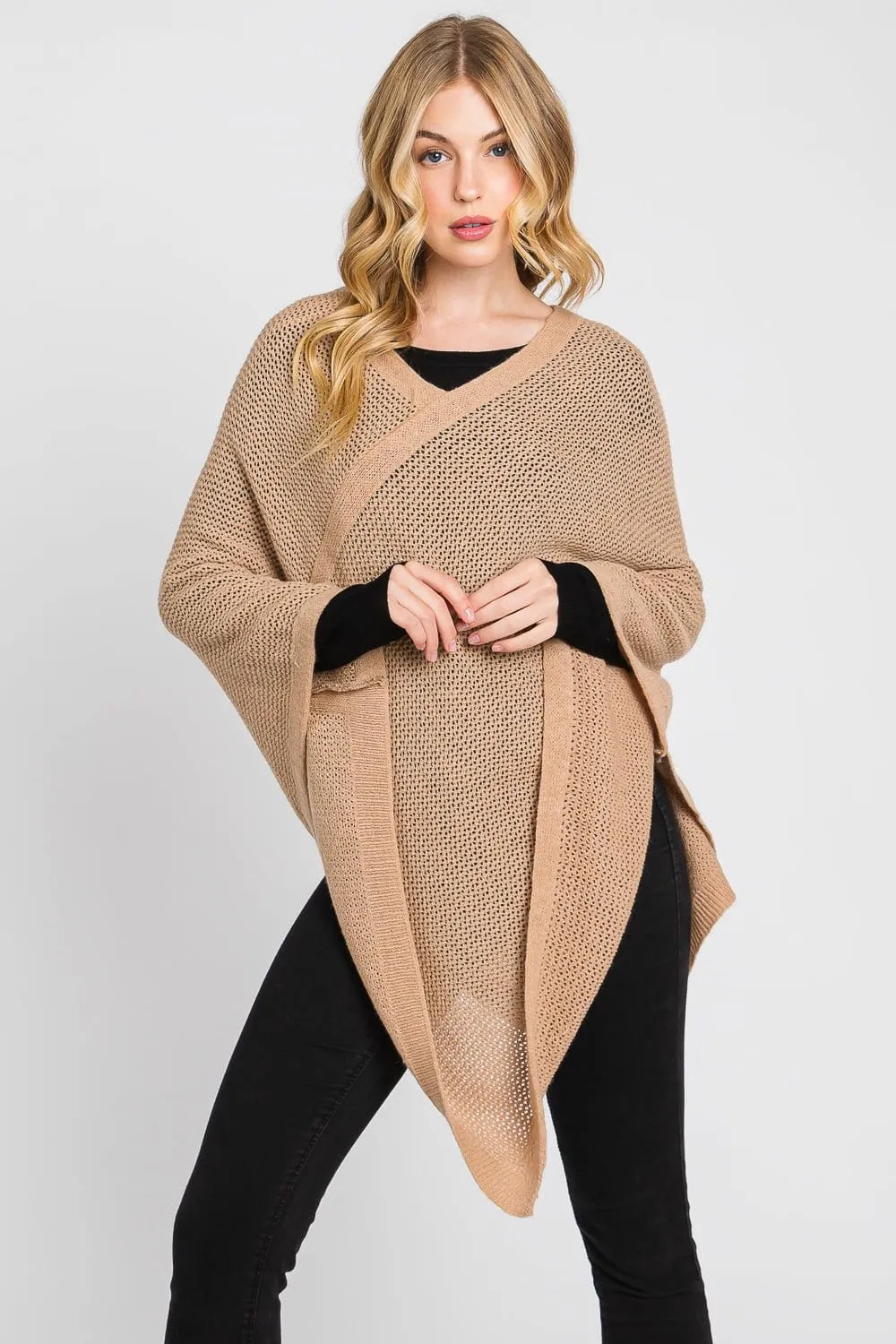 MS0335 Solid Loose Knit Poncho