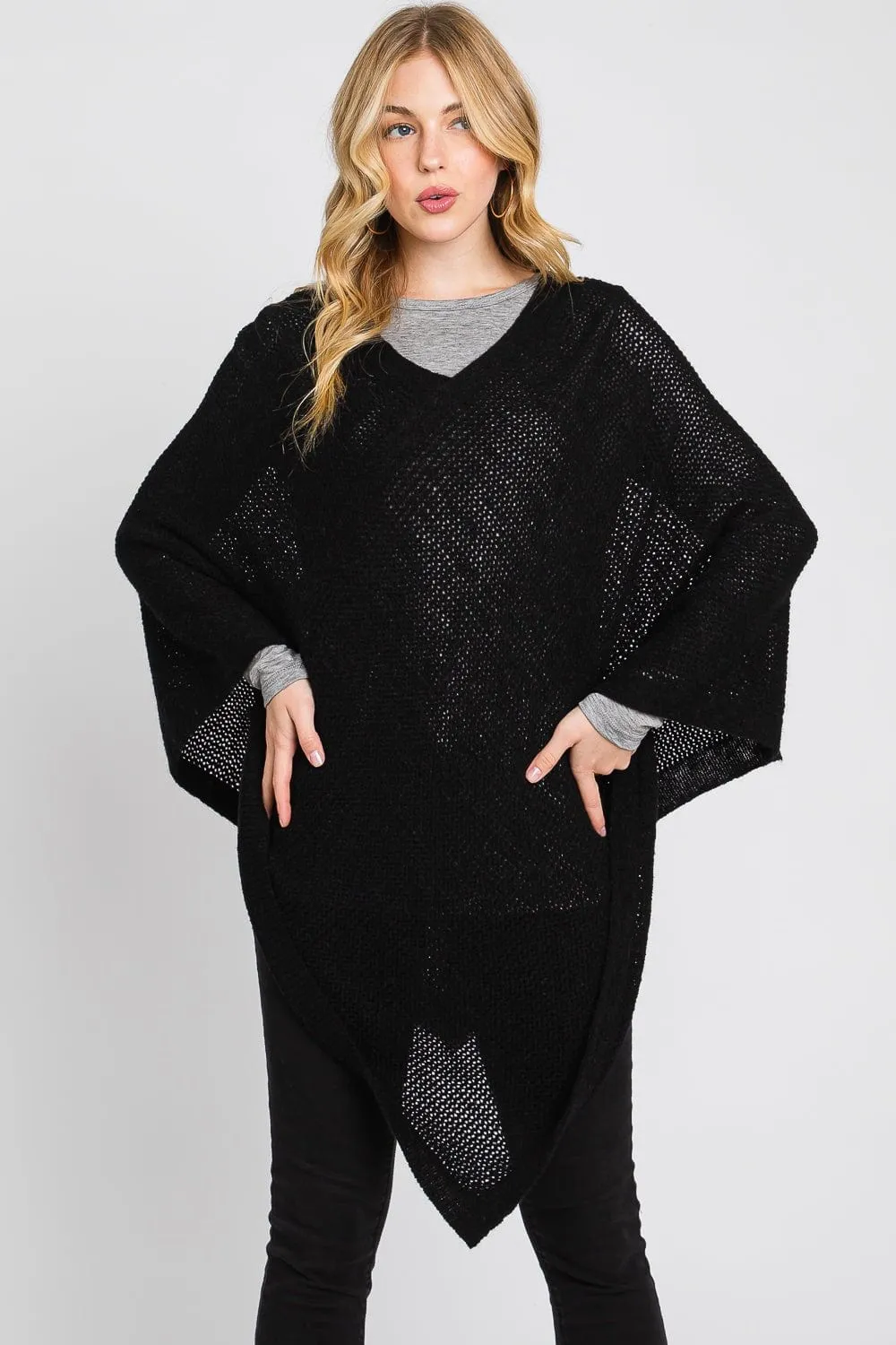 MS0335 Solid Loose Knit Poncho