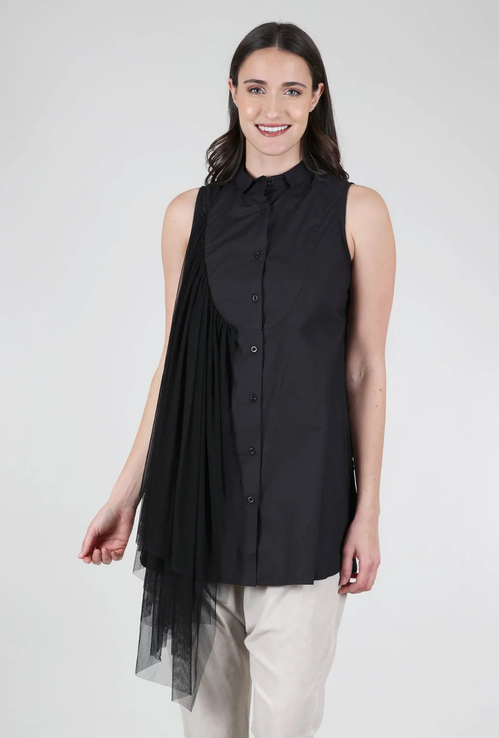 Peyton Mesh-Trim Shirt, Black